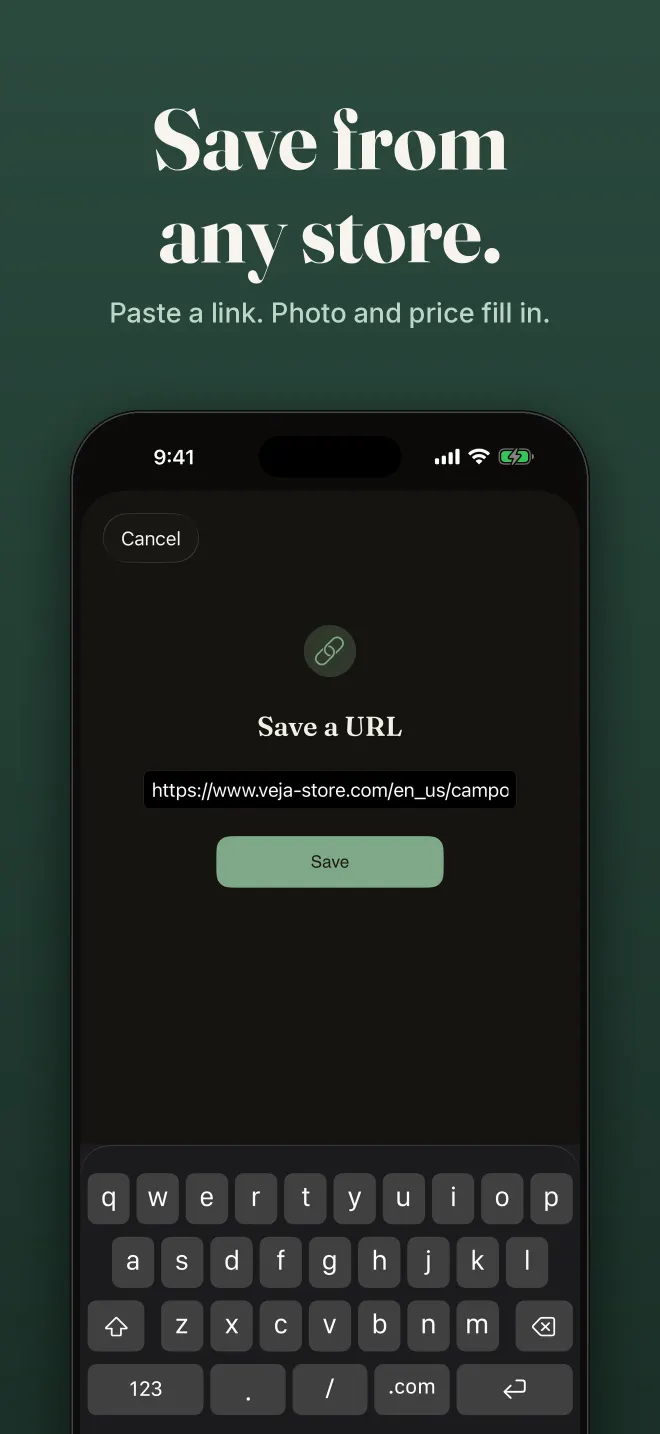 Saving a product by pasting its link into ForLater