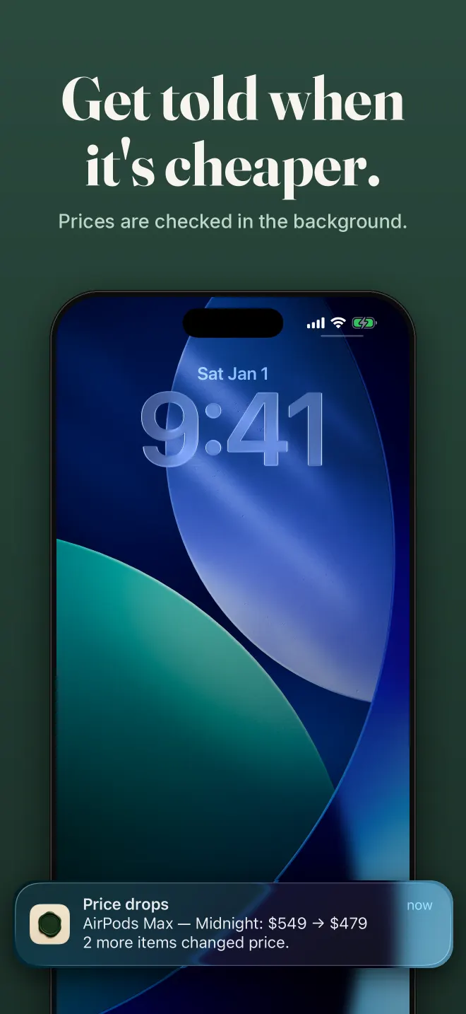 A ForLater price-drop notification on the lock screen