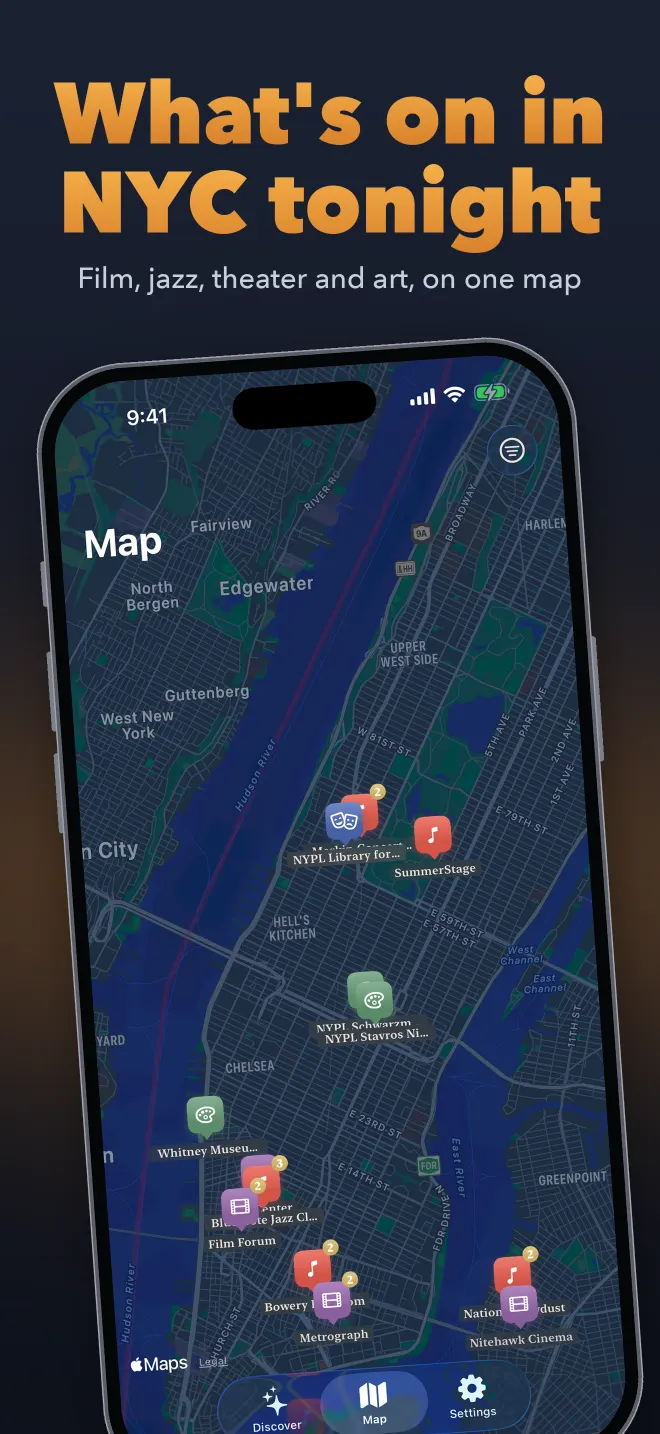 Marquee map of tonight's NYC events