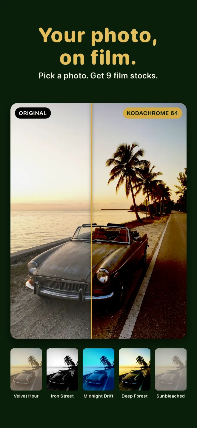 A photo split between the original and Kodachrome 64