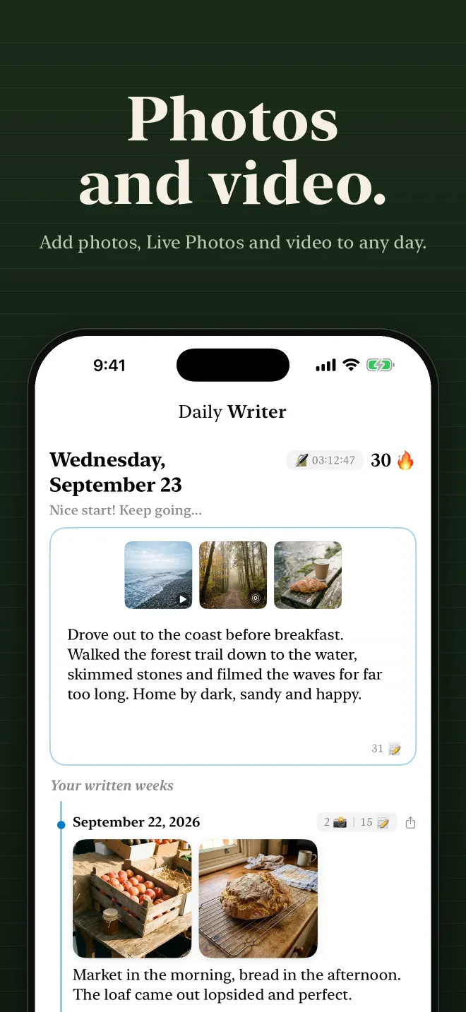 A Daily Writer entry with photos