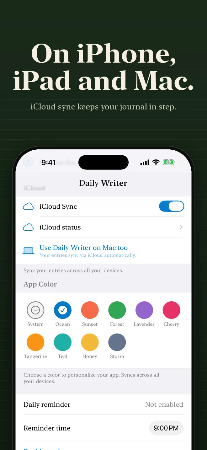 Daily Writer iCloud sync settings