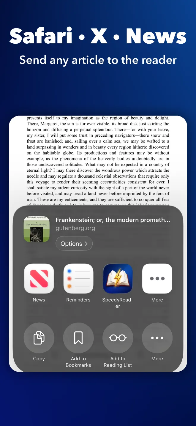 Sharing an article from Safari to SpeedyReader